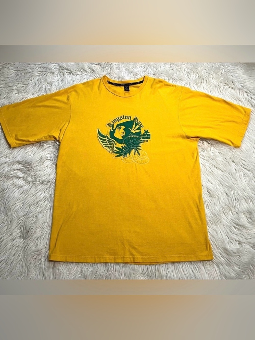 Sean John Vintage Kingston Haze 1969 Yellow Green 3D Graphic Appliqué Tee